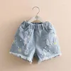 Moda de Verão 3 4 6 8 10 12 Anos Crianças Roupas Bordado Flor Crianças Hole Denim Shorts para meninas 210701