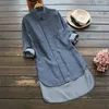 Women's Casual Shirts Denim Cowboy Blue Jeans Blouse Long Sleeve For Women Turn-down Collar Plus Size Blouses &