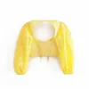 Yellow White Plaid Short T-shirt Crop Top Sexy Women Hollow Out Lace Hem Mini Skirt Half Sleeve Tops 2 Pieces Set 210429