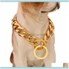 Ketten Halsketten Anhänger Schmuckketten Goldfarbenes Edelstahl-Trainingshalsband für Hunde, 19 mm breit, ausgefallene Schlupfkette für große Hunde Pitbull Do