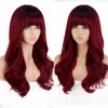 Perruques synthétiques Feelsi longue coiffure ondulée ombre vin rouge perruque avec frange pour les femmes cosplay lolita haute température fibre kend227559309