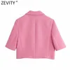 Frauen England Stil Taschen Patch Solide Rose Rosa Kurze Tweed Woll Blazer Mantel Vintage Weibliche Oberbekleidung Chic Tops CT679 210420