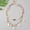 2 pezzi/set perline di vetro multicolore da donna perla bianca girocolli in rilievo fatti a mano collane collana con pendente nappa a catena in oro da donna