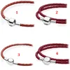 Bijoux de créateur Bracelet en argent 925 Charm Perle fit Cordon en cuir Pandora Tête carrée rouge Tête ronde Diapositive Bracelets Perles Charmes de style européen Perlé Murano