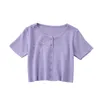 Wiosna Letnia Kobiety Odzież Kobiety Knit T Shirt Crop Tops 210507