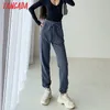 Tangada vrouwen massief wit lading strethy taille broek losse broek joggers vrouwelijke joggingbroek streetwear 4p52 210609