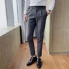 Wysokiej jakości brytyjski styl Business Casual Slim Fit Men Dress Spodnie Solid All Match Formalne Noszenie Spodnie Office Dżentelmeni Męskie Garnitury Blaz