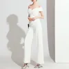 Combinaison décontractée blanche pour femmes Slash cou taille haute pantalon large jambe solide combinaisons élégantes femmes style 210521