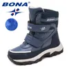 BONA Arrivée Classiques Style Enfants Bottes Crochet Boucle Garçons Chaussures D'hiver Bout Rond Filles Neige Lumière 211227