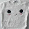 Été à manches courtes Crop Top Slim Rond Col Furry Kawaii Souriant Visage Blanc Fashion Vêtements d'expression occasionnels 210604