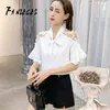 Mode Kvinna Blusar Solid Vit Chiffon Lace Blouse Shirt Office Lady Work Wear Långärmad Kvinnor Toppar och 210520