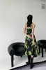 Aurora Tie Dye Long Slip Dress Primavera Verano Mujer Moda Verde Sin espalda Una línea Spaghetti Strap Cami 210427