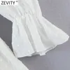 Zevity 여성 섹시한 V 넥 매듭 된 도트시 폰 드레스 여성 세련된 퍼프 슬리브 탄성 허리 슬림 프릴 Vestidos DS8347 210603