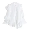 Ruffle Spliced ​​Design Loose Crop Dress Mock Collar Vintage Elegant Mini Vestidos Mujer WhiteBlack Mori Tjej Koreanska Frocks 210515