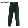 Aachoae Vintage Women Paperbag Pantaloni Elastico in vita Casual Lady Harem Pants Solid Pantaloni lunghi da donna Pantalones Mujer 210413