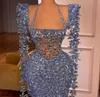 Avondjurk dameskleding Balqeesfathi Nawalelzoghbi Beads Blue Sheath Lange mouw Mermaid Split Yousef aljasmi Myriam fares kim kardashian