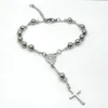 Bracciale per rosario in acciaio inox Top Quality Women Bead con croce Gesù ciondolo religioso religioso collegamento cattolico, catena