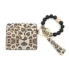 Silicon Beads Key Ring Strands Bracelet Wristlet Keychain with Cheetah Leopard Leather Tassel Id Card Wallet Purse Men Women handm1085438