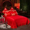 Set di biancheria da letto 4/6/PCS Luxury Happiness Wedding Red King Queen 100% cotone cinese ricamo copripiumino lenzuolo federe