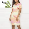 FANIECES Women Tie dye print short Sleeve Round Neck Sexy Bodycon Mini Dress Chic Soft Casual Going out Club Pencil Dresses 210520