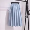 Korean Summer Women A-word swing midicotton skirt retro umbrella solid color pocket casual s large size female 210420