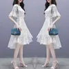 Женское платье 2021 летние девушки цветочные печатные шифоновые платья нерегулярные оборманы случайные тонкие платья корейский пляж вечеринка Vestidos X0521