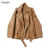 Fi Spring Autumn Faux Leather Jacket Loose Casual Coat Female Drop-shoulder Motorcycles Outwear With Belt 211110