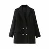 Mujeres vintage negro slim blazers moda damas elegante doble botonadura trajes largos chaquetas femeninas chic traje niñas lindo 210430