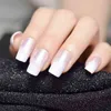 False Nails Pearl Shine Glossy Fake Nails Shimmer White Square Ombre French Nail Faux Ongles Gradient Medium Fingernails with Gluetabs 220225