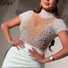 Casual Dresses 2021 Women White Short Sleeve Bodycon Dress Club Party Beading Elegant Lady Fashion