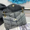 Denim Small Quilted Bag Crossbody Messenger Bags Bronze Gold Hardware Magnetic Buckle Closure Interior Zip Pocket High Quality272J