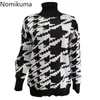 Nomikuma Plaid Turtleneck Sweater Kvinnor Casual Vintage Långärmad Pullovers Jumpers Chic Retro Toppar Sueter Mujer 3e103 210514