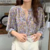 Lila Kvinnor Blusar Blommigtryck Chiffonskjorta Söt Höst Loose Ladies Top Fashon Koreansk Långärmad Casual Blusas 10333 210417