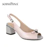 Sofitina Sandały damskie Podstawowe klamra Pasek Solid Solid Słodkie Butterfly-Knot Buty High Square Heel Party Pumps SC31 210513