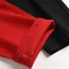 Tute Autunno Inverno Nuove cuciture Jeans Set da due pezzi Giacca da uomo in denim slim fit rosso nero nero e pantaloni elasticizzati Ropa Hombr3445