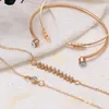 4PCS/SET Bohemian Dainty Gold Color Crystal Metal Bracelets For Women Leaf Geometry Shape Female Charm Wristband Jewelry Gifts Link Chain