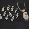 Hip Hop 18K Ouro Algarismos Arábicos Zircão Coroa Colar Conjunto de joias de corrente de 60 cm Colares com pingente de número de diamante gelado para mulheres Homens Will e Sandy Dropship