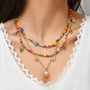 New Bohemia Jewelry Multi-layer Rainbow Rice Beads Necklaces Special Metal Shells Pendant Choker