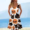 Women's Swimwear Robe Halloween Costume Party Dresses Women Sleeveless Round Neck Pumpkin Printed Dress Clubwear Elegant Vestidos Female