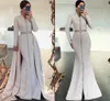 White Mermaid Moroccan Caftan Prom Dresses with Detachable Train 2022 Long Sleeve Muslim Arabic Dubai Evening Dress Robes