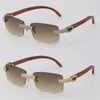 New Micro-paved Diamond Rimless Wooden Womans Sunglasses Original Wood mens Rocks Frame Male and Female Eyewear 18K Gold C Decoration Sun Glasses Hot Size:57-18-140