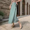 Comelsexy Summer Vintage Long Beach Skirts Womens Solid High Waist Lace Up Chiffon Skirts Femme 11 Colors 210515