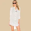 Striped Beach Cover up Sarong Tunic Dress Robe Plage Pareo Bikini Vestido Playa Swimwear #Q762 210420