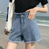 Summer Cool Women Denim Shorts Fashion Tassel Burr Hem High Waist Wide Leg With Pockets Casual Women's