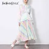 Tie Dye Drukuj Dress Dla Kobiet Lapel Z Długim Rękawem Wysoka Talia Hit Kolor Eleganckie sukienki Kobiet Moda Wiosna 210520