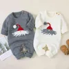 Automne hiver pull né bébé fille garçon vêtements chapeau de noël imprimer tricot épais barboteuse combinaison tenue chaude 210417