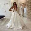 Spaghetti A Ligne Dentelle Robe De Mariée Robes de mariée avec poches V Cou Appliques Balayer Trian Dossier Vestidos de Novia