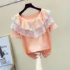 Summer Women's Ruffles Lace Doll Collar Short Sleeves T-Shirt Tee Girls Pullover Casual Tops Tees A2639 210428