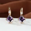 Hoop Earrings & Huggie Charm Rose Gold Color Wedding Geometric Square Small Stone White Zircon Purple Crystal For WomenHoop