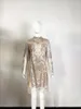 Casual Dresses Rhinestones Mini Dress Sparkly Crystals High Neck Long Sleeve Transparent Silver Women Evening Tassels Party